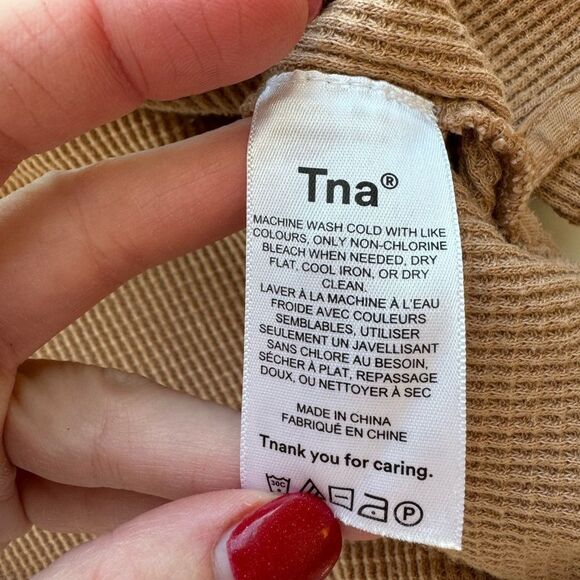 Artizia TNA Waffle Knit Women’s Small Cropped‎ Turtleneck Longsleeve Cozy Camel - Picture 10 of 13